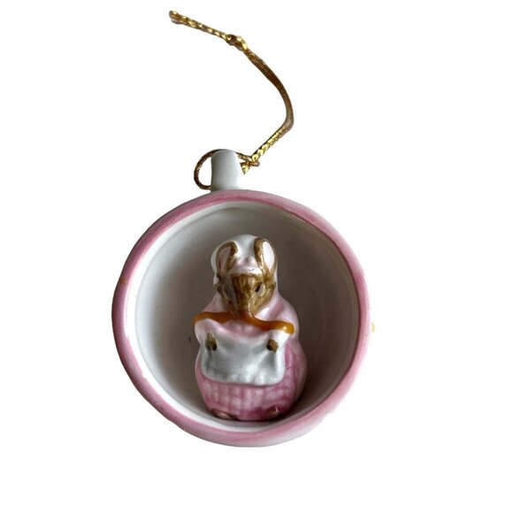 Schmid 1990 F. Warne & Co. Pink White Porcelain Mouse Ornament With Gold String - Picture 1 of 5